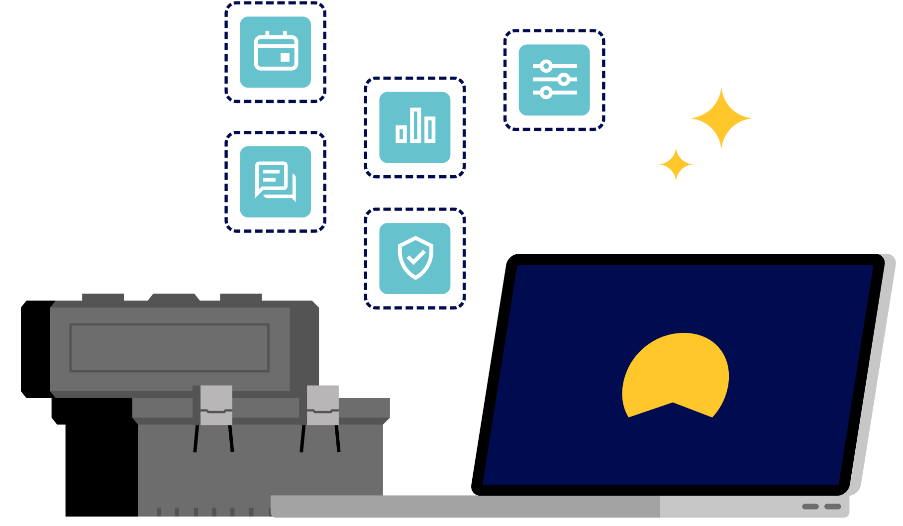 Laptop and toolbox with various advisor tools