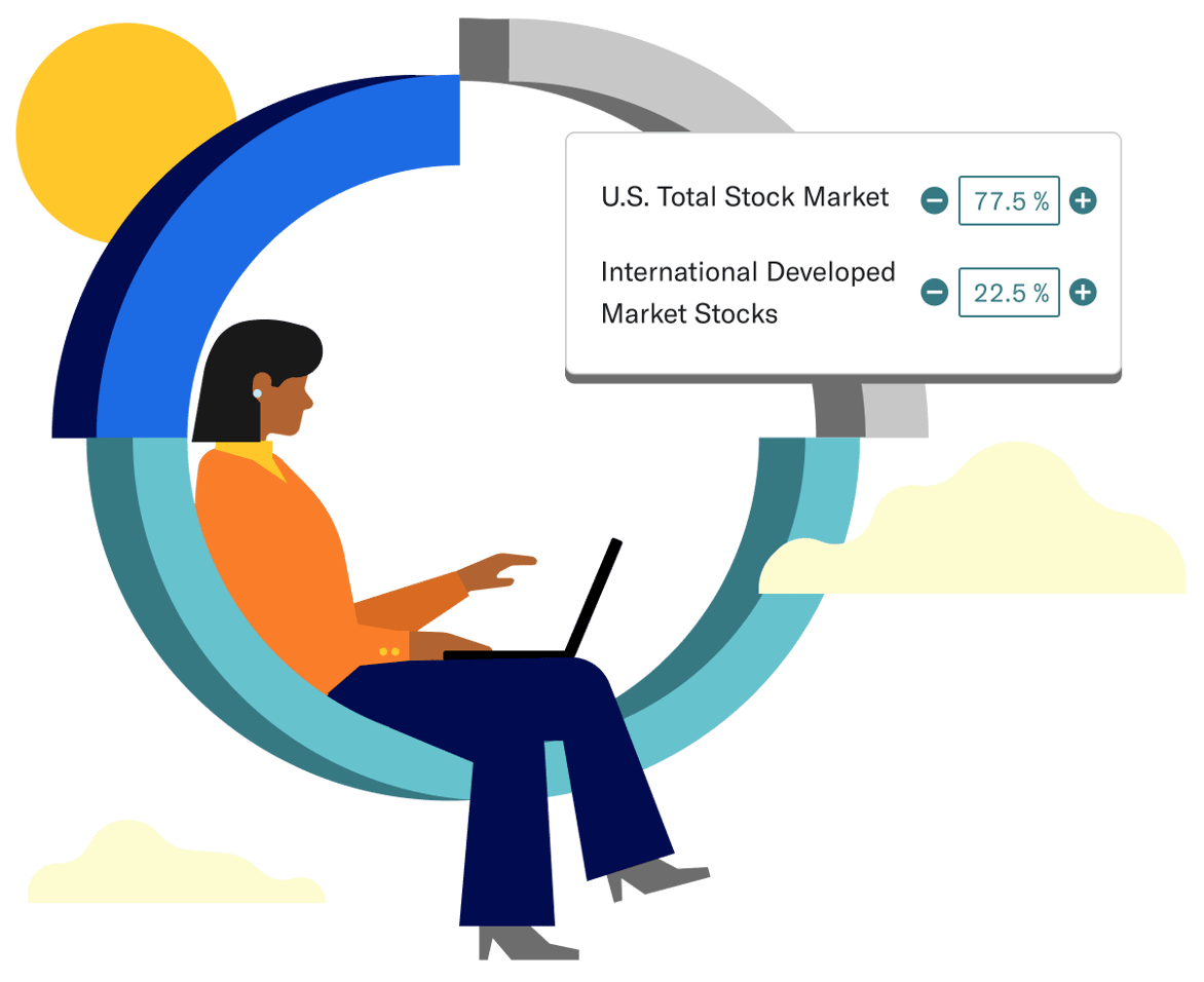 person-sitting-in-donut-chart-floating-in-sky-yellow-clouds