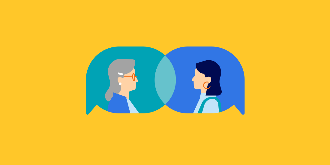 illustration of mother and adult daughter talking