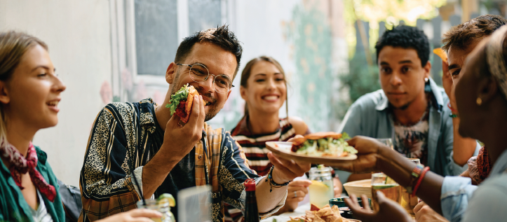 Group of friends sharing a meal together